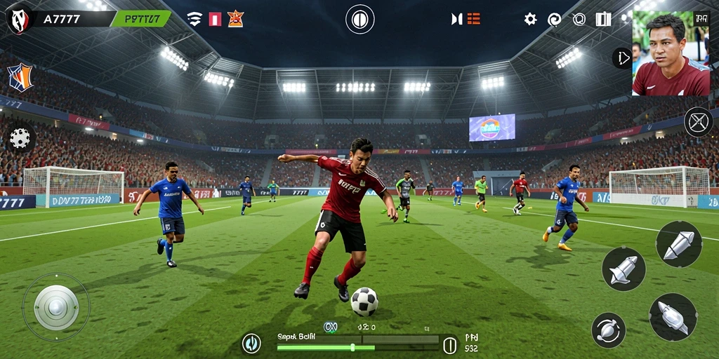 Tangkapan layar A7777 menampilkan aksi seru permainan sepak bola.