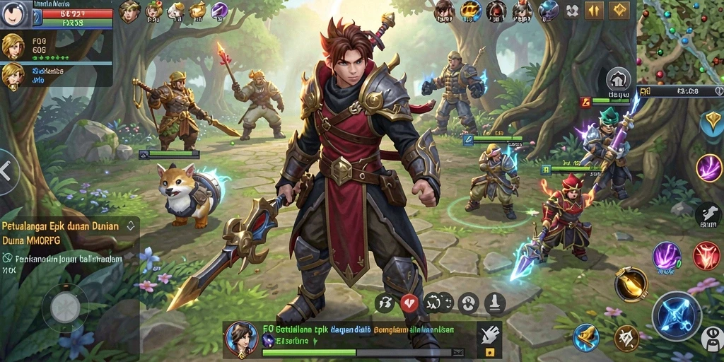 Screenshot gameplay F08 menampilkan aksi bertarung yang intens dan dunia fantasi yang indah.