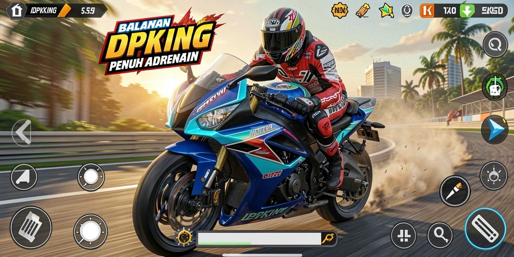 Screenshot IDPKING menampilkan aksi balapan motor yang seru.