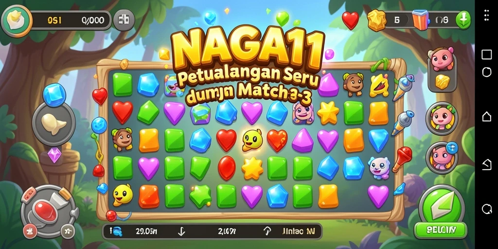 Gameplay NAGA11 yang seru dan penuh warna dalam tingkat Match-3.