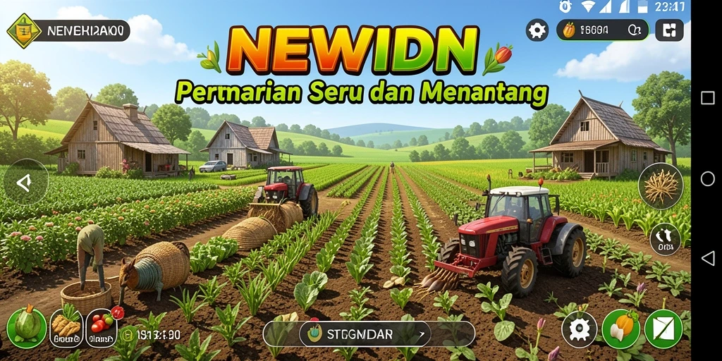 Tampilan gameplay NEWIDN yang menakjubkan dengan kebun yang subur.