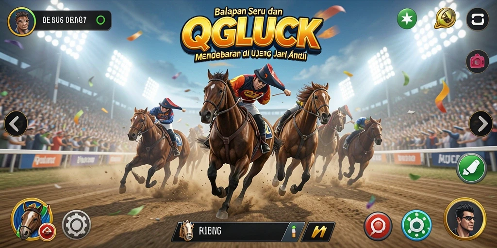 Tangkapan layar dari gameplay QGLUCK yang menunjukkan balapan seru dan menegangkan.