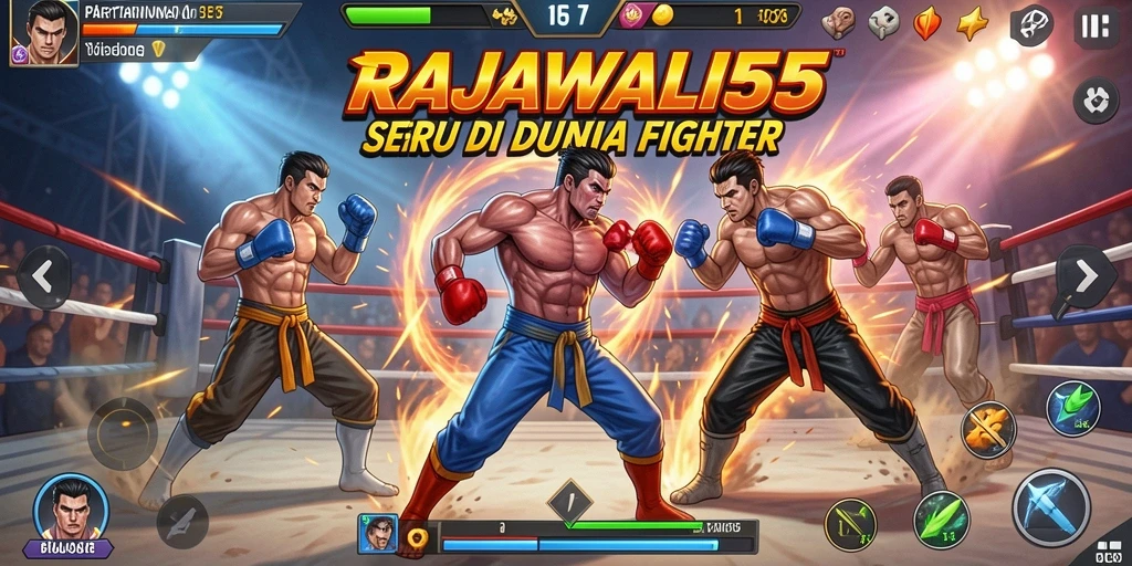 Screenshot menunjukkan aksi pertarungan seru di RAJAWALI55.