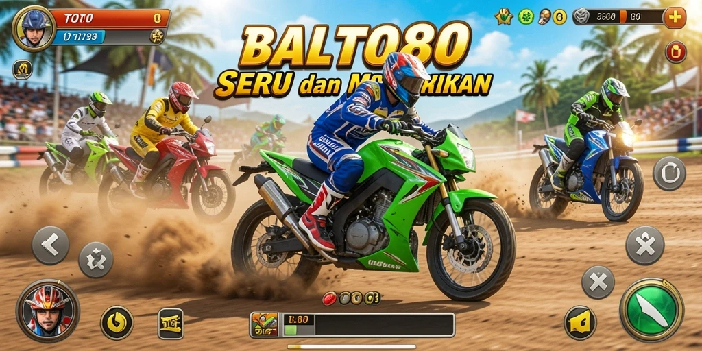 Tangkapan layar utama TOTO80 menampilkan aksi balapan motor yang mendebarkan.