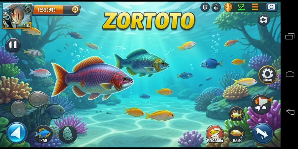 Gameplay ZORTOTO yang seru dengan berbagai aksi memancing.